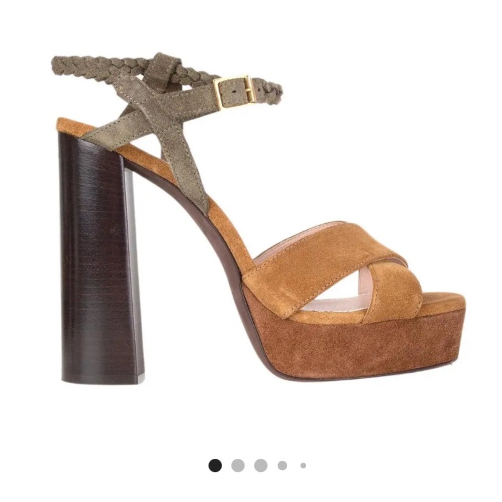 Lanvin camel brown khaki suede platform heels.